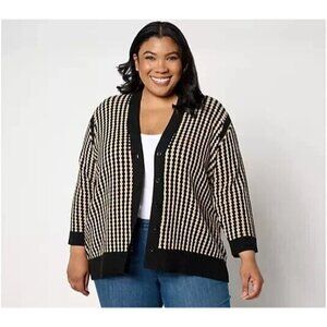 LOGO by Lori Goldstein 3/4Sleeve Sweaterknit Cardigan Black/Cocoa Medium A658933